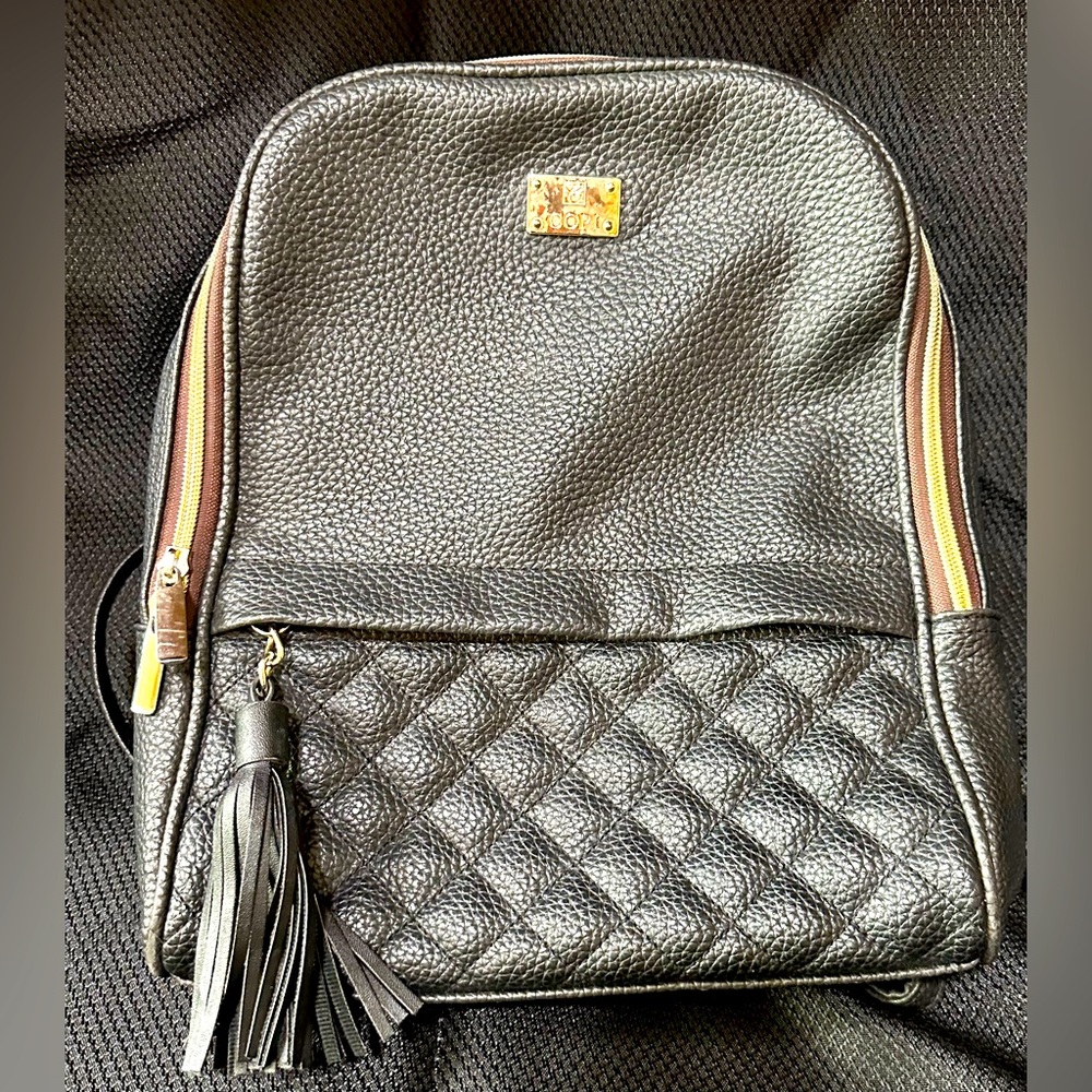 COPI Black Pebbled Faux Leather Midi Backpack